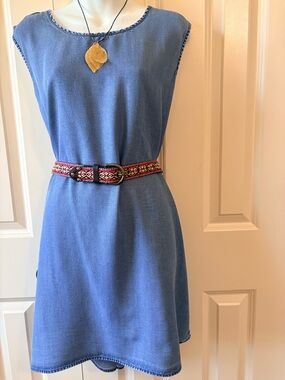 Blue Denim Casual Sleeveless Dress,  Belt not included, size XL